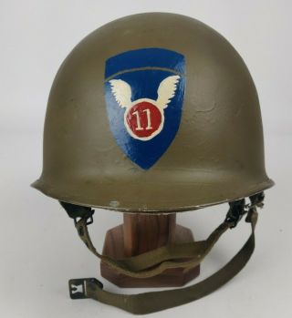 Repainted Wwii Ww2 Us Army 11th Airborne Front Seam M1 Helmet W/ Modern Liner