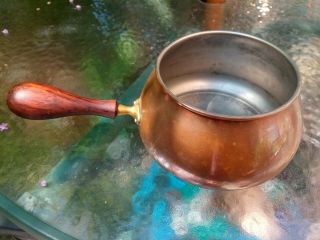 Vintage Copper Fondue Pot With Wooden Handle Made In Italy
