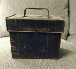 Vintage Black Metal Lunch Or Storage Box With Handle