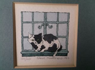 Limited Edition Print Miniature Black/white Cat Sitting In Window 8 X 8 Matted