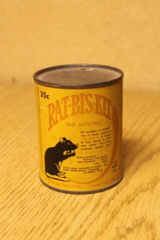 1920s Rat Bis - Kit: Kills Vintage Nos Un - Opened Can Ad Tin Poison 3 1/4 " Tall