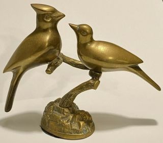 Vintage Solid Brass Love Birds On A Branch Figurine 6 - 3/4” Tall - Made In Korea