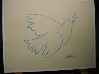 Vintage Pablo Picasso " Bird Of Peace " Dove Print 10 " ×13 " Not Framed
