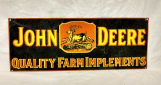 Vintage John Deere Quality Farm Implements Tin Tacker Dealer Advertising Sign