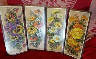 Set Of 4 Vintage Robert Laessig " Floral " Lithograph On Board Wall Hanging Art