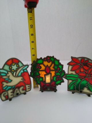 Vintage Cast Iron Stained Glass Christmas Candle Holder Set Of 3. 2