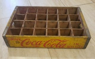 Vintage Drink Coca Cola In Bottles Yellow Wood Crate - Holds 24 Bottles - Bright
