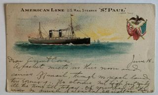 1904 Postcard Private Mailing Card American Line Us Mail Steamer St Paul Ship