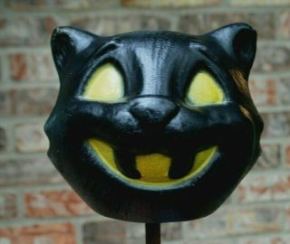 Vintage Halloween Black Cat Blow Mold Wood Stick Parade Wand Rare 2