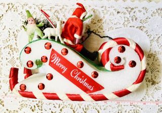 Occupied Japan Paper Mache Christmas Santa Chenille Elf Styrofoam Sleigh