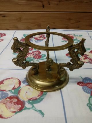 Vintage Brass Stand Sphere Bowl Holder,  Crystal Ball Dragon Asian