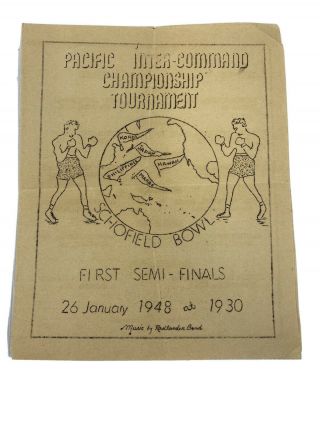 1948 Pacific Inter - Command Tournament Boxing Program Us Army Navy A5
