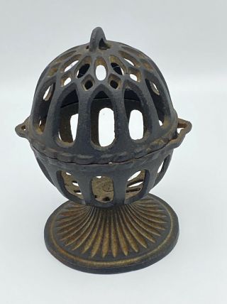 Vintage Black Cast Iron Round Footed String Or Twine Holder Country Farmhouse