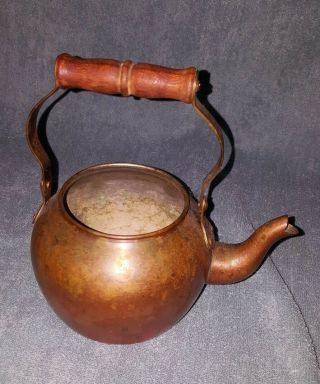 Vintage Copper Tea Pot Wood Handle Made In Portugal 8 " Tall