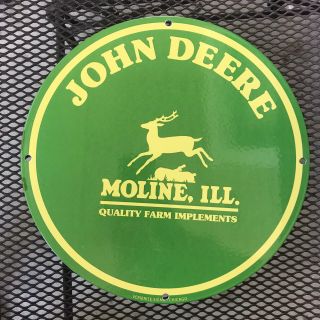 Vintage John Deere Moline Ill Quality Farm Implements Porcelain Sign