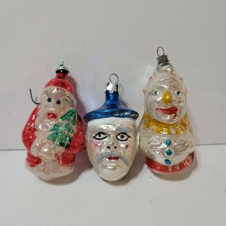 Antique Mercury Glass Blown Christmas Ornaments Germany Clowns Santa Vintage
