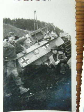 4 Snap Shots of Americans in the Field - Destroyed German Vehicle,  Prisoner etc 2