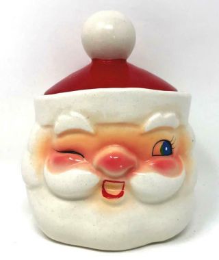 Rare Vintage Htf 1960 Holt Howard Christmas Winking Santa Sugar Bowl W/ Lid Guc