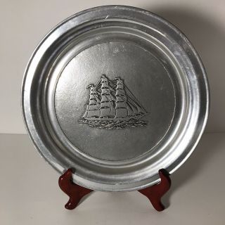 Vintage Wilton - Columbia 11” Pewter Plate With Full Masted Sailing Ship