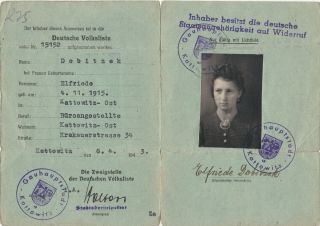 Ww2 German.  Personal Id - " Ausweis Der Deutschen Volksliste ".