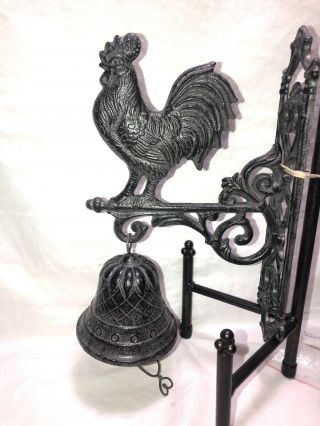 Cracker Barrel Decorative Cast Iron Rooster Wall - Mount With Dinner Bell Greate