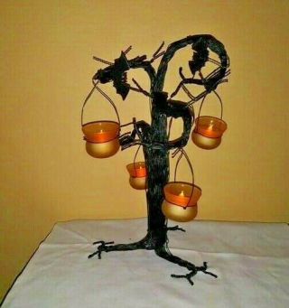 15 " Halloween Candle Holder Candelabra Haunted House Metal Spooky Tree Web Bats
