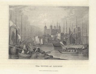 Tower Of London,  England 1846 Steel Engraving Antique Art Print