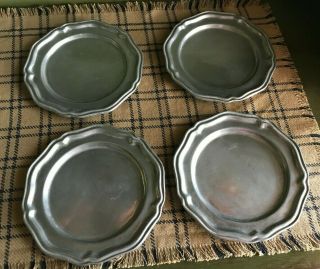 Vintage Pewter 6.  5 " Set Of 4 Plates Crown Castle Ltd.  Queen Anne Country French