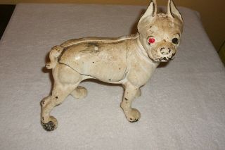 Vintage Cast Iron Bull Dog Door Stop With Red Eyes