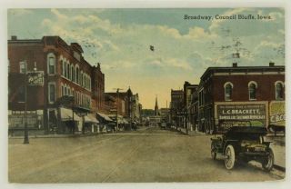 Vintage Paper Postcard Broadway Council Bluffs Ia Station Cancel Postmark 1914