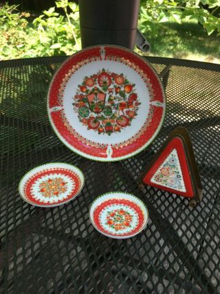 Email Studio Steinbock Austria Red & Gold Enamelware Candy,  Trinket Dishes,  Lett
