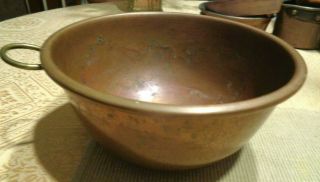 Vtg Heavy Duty Chefs Solid Copper Mixing Whipping Bowl Ring Round Bottom 8 3/4 