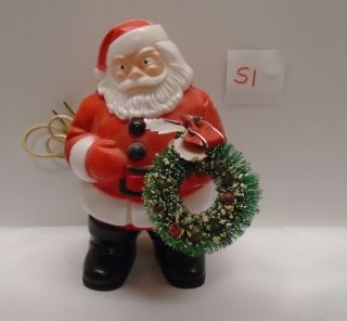 Vintage Christmas Hard Plastic Santa Claus With Wreath Blow Mold Lighted S1