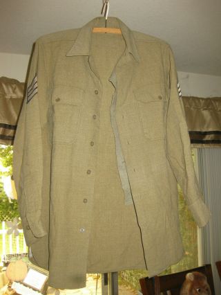 Vintage Wwii Us Army Enlisted Uniform Shirt W Gas Flap Sergeant/ Service Stripes