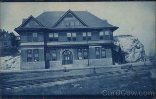 Rppc Railroad Depot Cyanotype Real Photo Post Card Vintage
