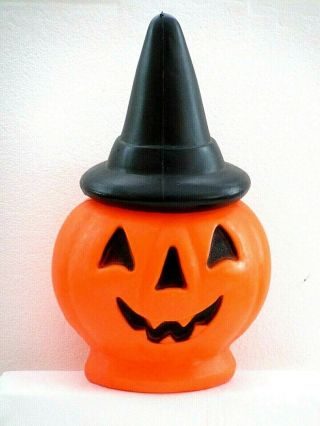 Vintage Blow Mold Pumpkin With Witch Hat Halloween Light Decoration