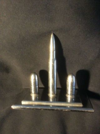 Classic Trench Art Machine Age Chrome Plated Bullets Mounted On A Platform
