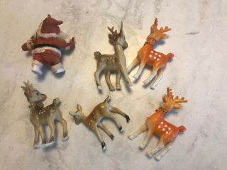Vtg 5 Soft Plastic Bambi Deer Christmas Reindeer Tan and 1 Santa Hong Kong China 3