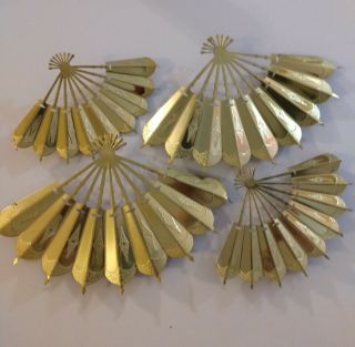 Vintage Set Of 4 Mcm Brass Look Fans.  Two Aprx.  13 " X 9 " Two Aprx,  10 " X 6.  5 "