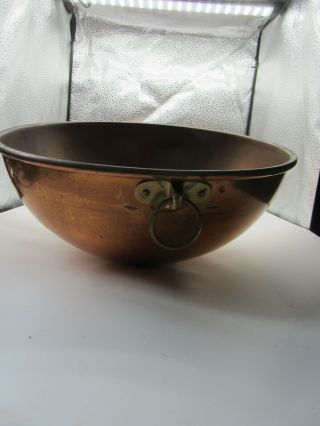 Vintage Large Copper Bowl With Round Brass Hanging Hook