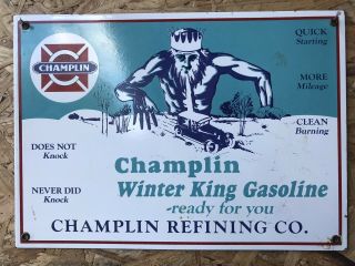Champlin Winter King Gasoline Porcelain Sign/champlin Refining Co.  -