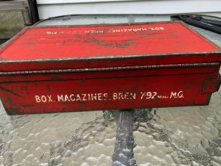 Wwii British Bren Light Machine Gun 7.  92mm Ammo Box W/ Leather Strap,  Red Paint