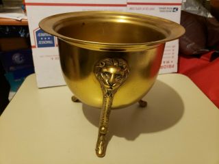 Brass Copper??? Footed Planter Lion Head On Legs 7 3/4 " Tall 8 3/4 " Wide