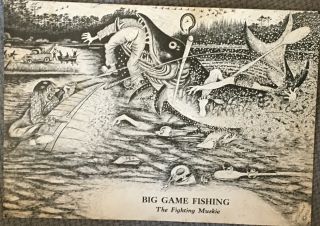 N.  F.  Pettingill Vintage Postcard.  Titled “the Fighting Musky” Big Game Fishing