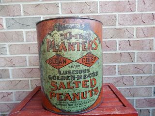 Item Is A Vintage 10 Pound Tin From The Planters Crisp Brand