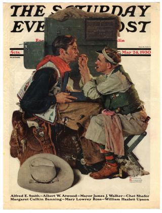 Rare Orig Vtg 1930 Saturday Evening Post Hollywood Cowboy Cover Only Art Print