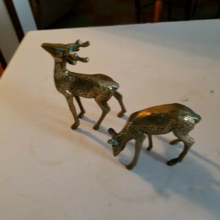 Vintage Small Brass Deer Buck & Doe Figurines,  Cabin Decor,  Brass Collectible