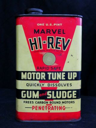Vintage 1940s Marvel Hi - Rev Penetrating Motor Tune - Up Can Tin Metal