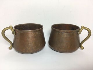 Vintage Solid Copper Cup Mug Brass Handle 12 Oz.  Made In Turkey