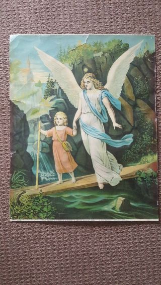 Vintage The Holy Guardian Angel Print Child Snake Serpent German Lithograph